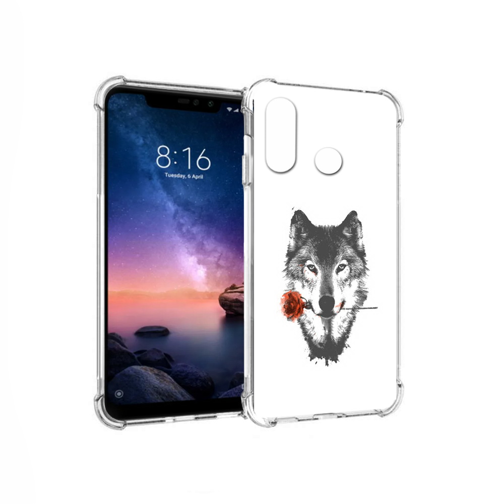 

Чехол MyPads Tocco для Xiaomi Redmi Note 6 волк с розой (PT118671.310.270), Прозрачный, Tocco