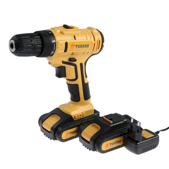 

Шуруповерт ТУНДРА, патрон БЗ до 10 мм, LED, 2 х Li-ion 1.3 Ah 20V, 350/1250 об/мин, 28 Н*м