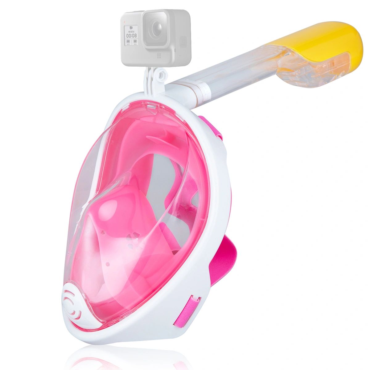 Подводная маска для снорклинга Free Breath с креплением для экшн-камеры розовая L/XL