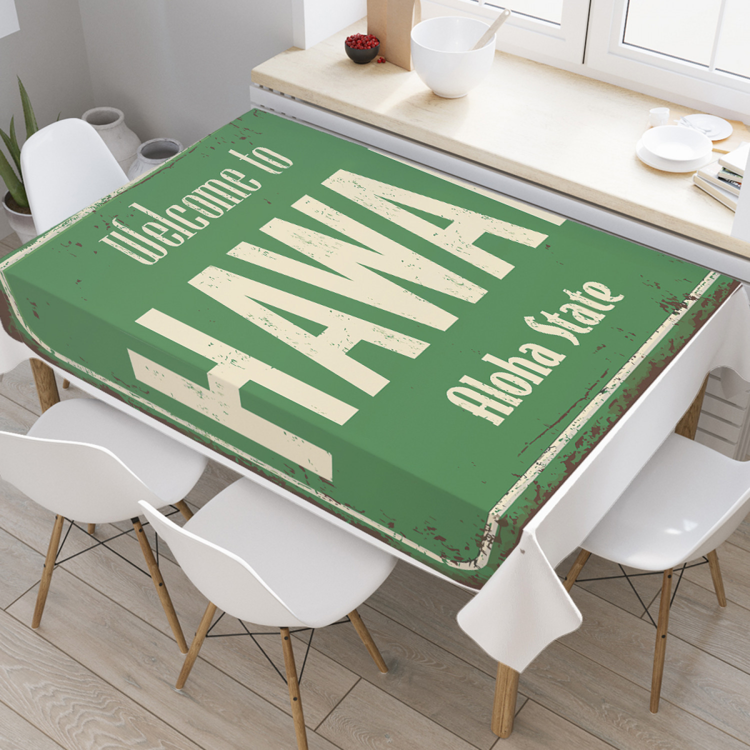 

Скатерть прямоугольная JoyArty "Добро пожаловать в Гавайи" из оксфорда, 120x145 см, Зеленый, Добро пожаловать в Гавайи