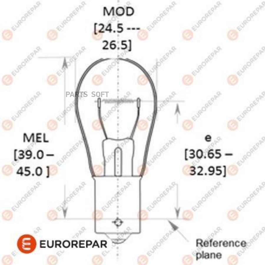 Лампа накаливания P21W 12V 21W BA 15s EUROREPAR 1616431280 430₽