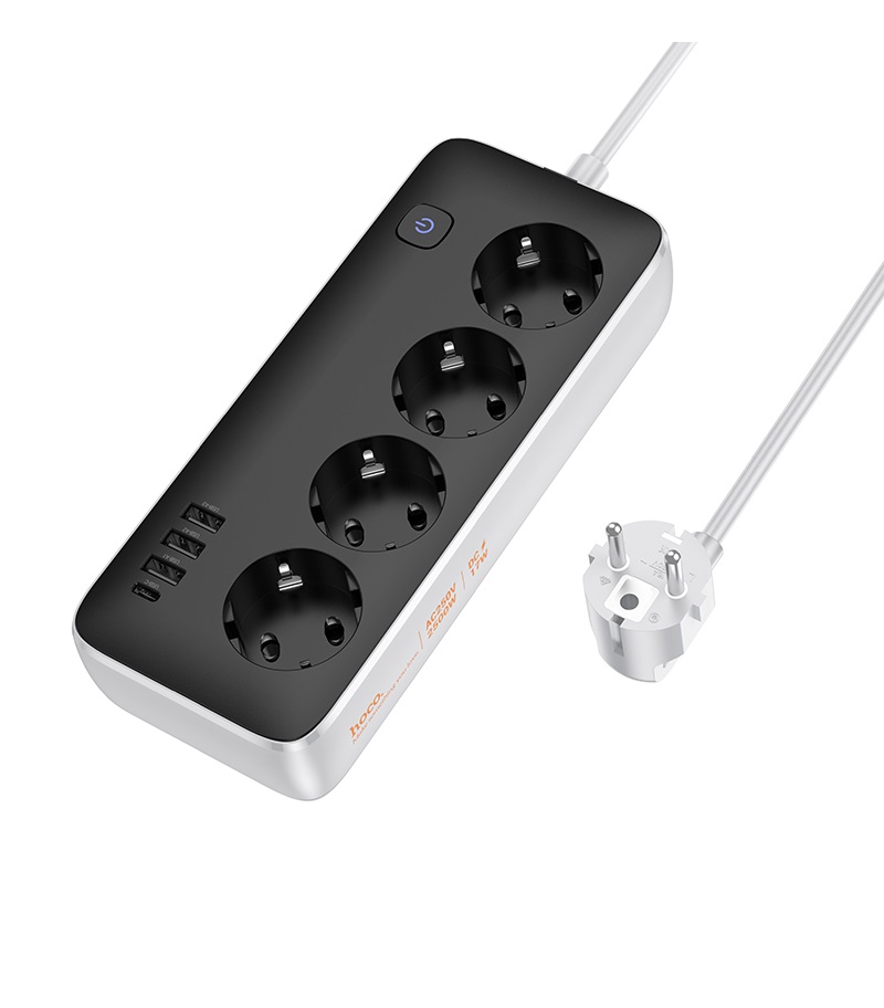 

Сетевой фильтр HOCO AC21 3*USB-A, 1*USB-C, 4*розетки, 3 метра, черный