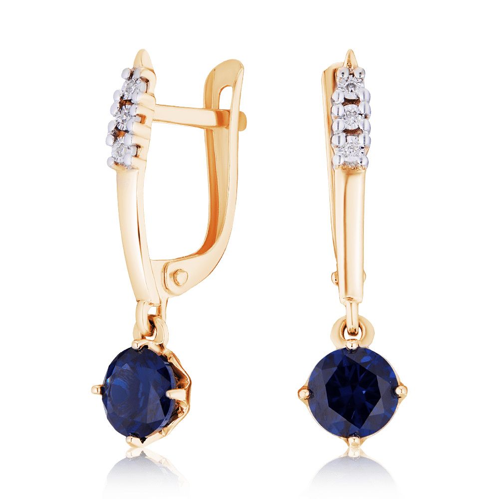 

Серьги из красного золота с бриллиантом/сапфир искусственный ЮВЕЛИР КАРАТ, 3226462/9шс