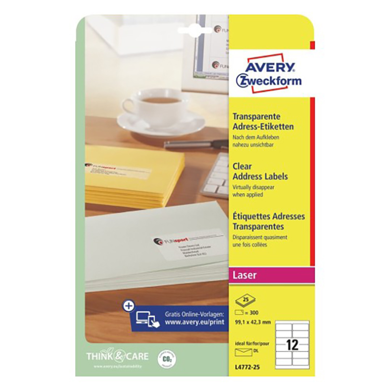 

Этикетки адресные Avery Zweckform, полиэстер, прозрачные, Прозрачный