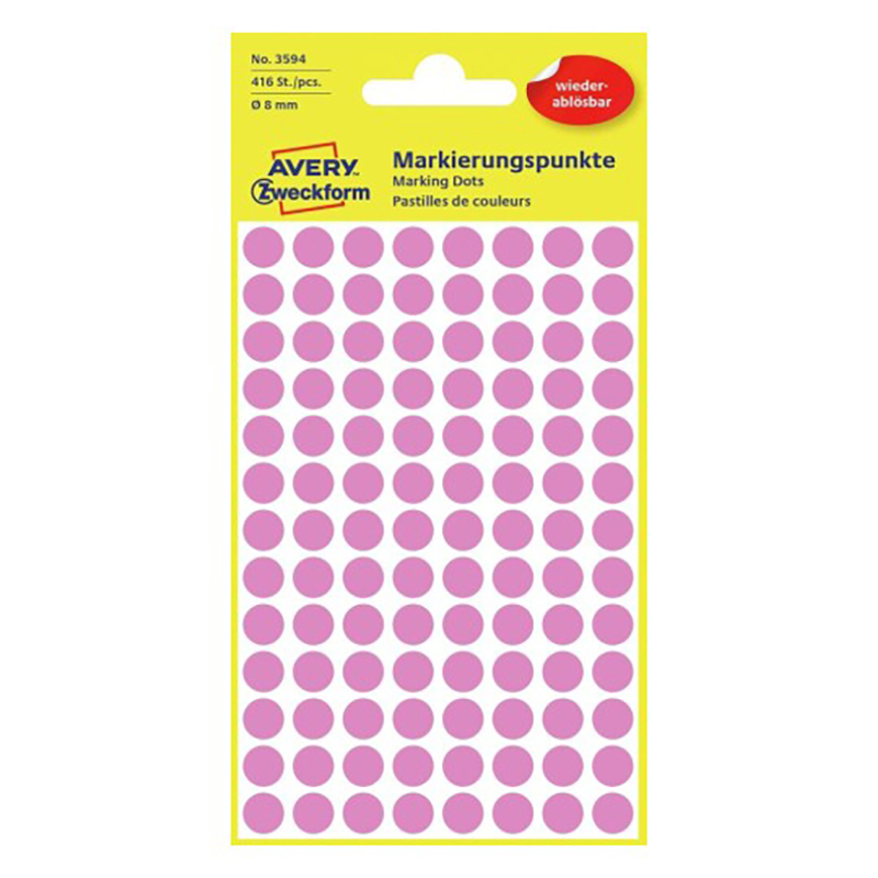 

Avery Zweckform Этикетки-точки удаляемые Avery Zweckform, d=8 мм, 416 штук Розовый