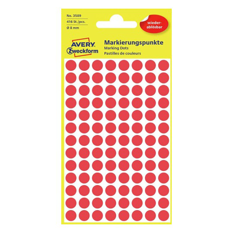 фото Avery zweckform этикетки-точки удаляемые avery zweckform, d=8 мм, 416 штук красный