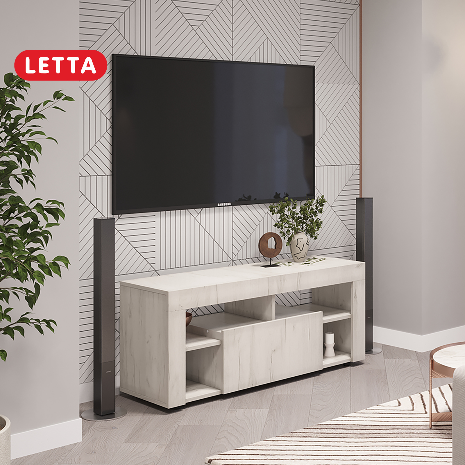 Тумба под ТВ Letta Loft дуб крафт белый 1090х477hх350 3758₽