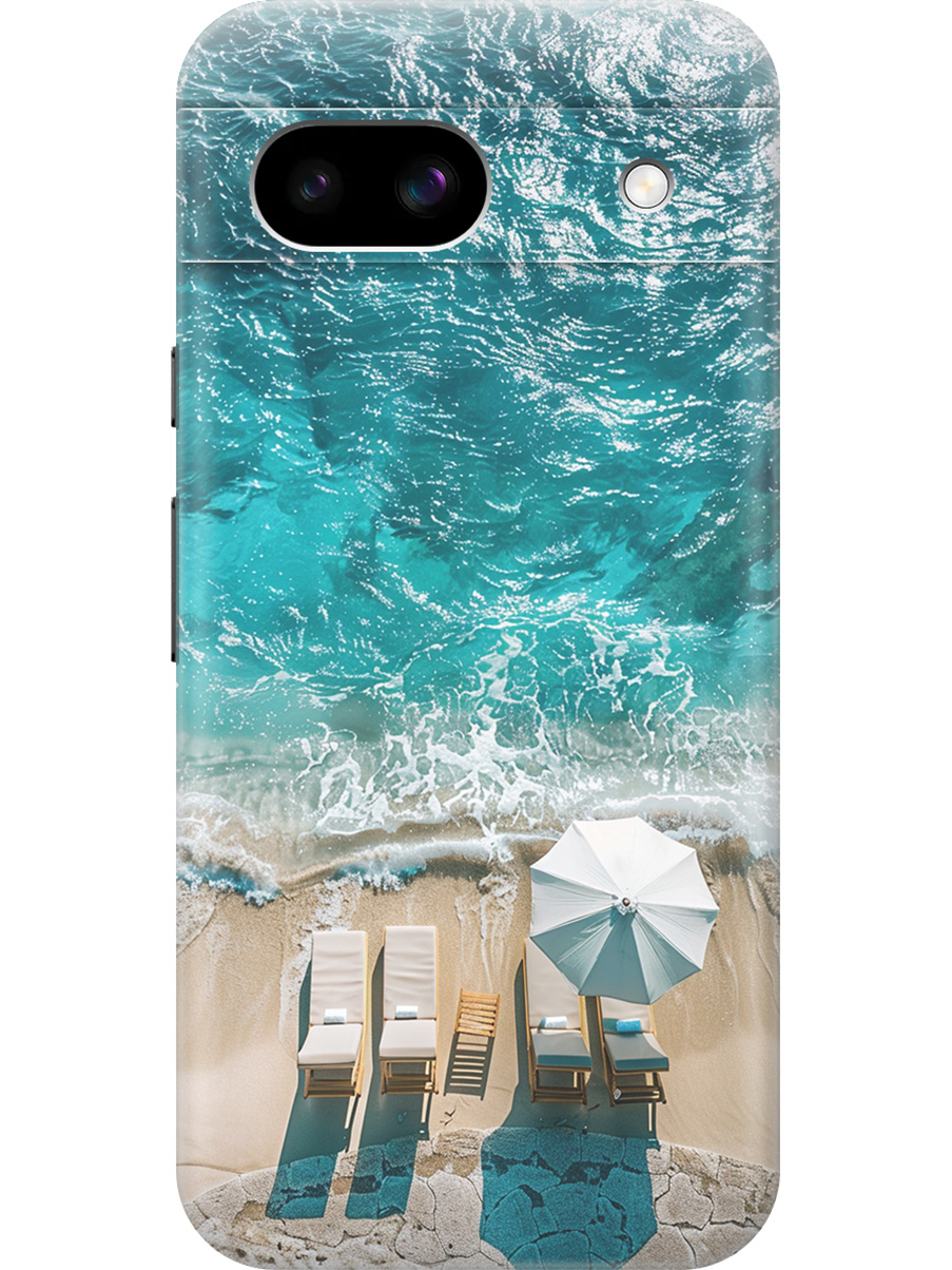 

Силиконовый чехол на Google Pixel 8a с принтом "Лазурное море", Прозрачный;голубой;бежевый, 784809141