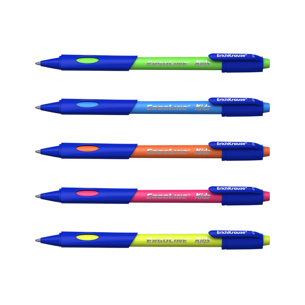 Ручка шариковая ErichKrause ErgoLine Kids Stick&Grip Neon 0,7 Super Glide, 5 шт