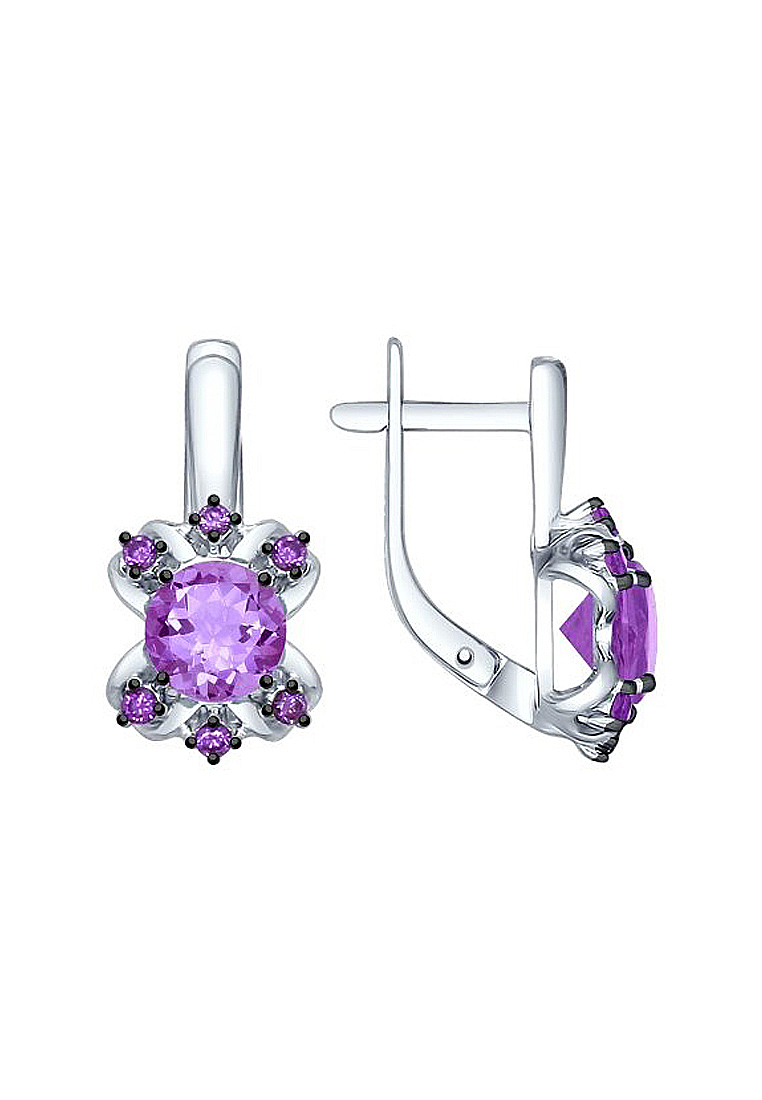 

Серьги из серебра с аметистом/фианитом SOKOLOV 92021391, 92021391_k