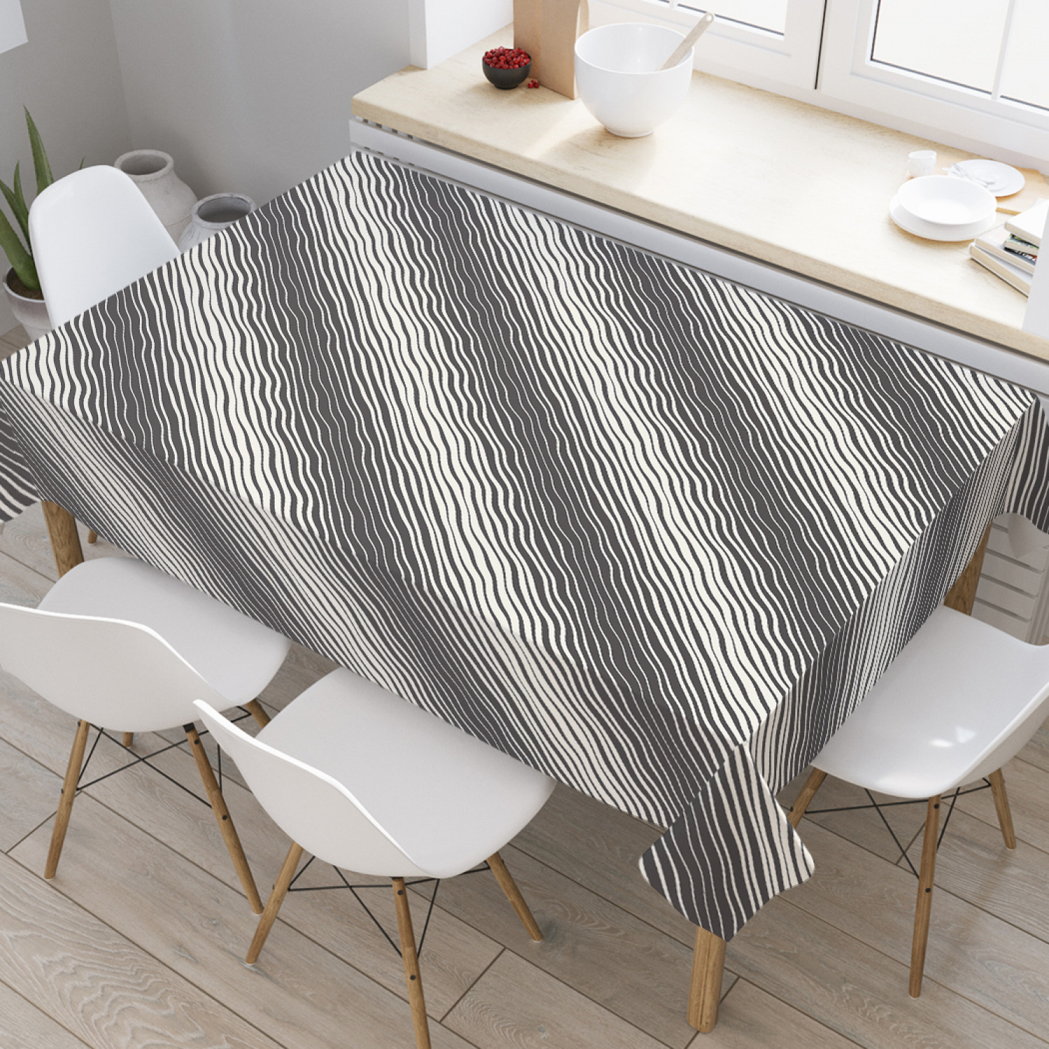 

Скатерть прямоугольная JoyArty "Волнистая диагональ" из оксфорда, 120x145см, Белый, Волнистая диагональ