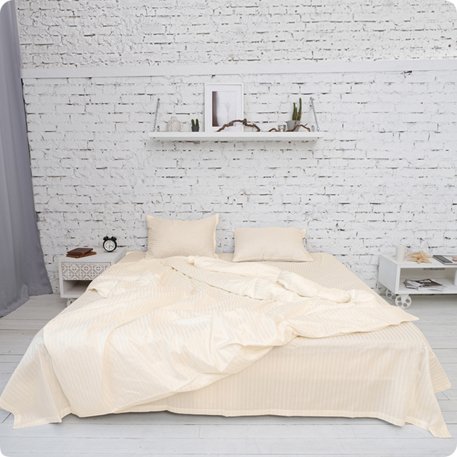 фото Комплект постельного белья 2-спальный, страйп-сатин, крем mishaexpo