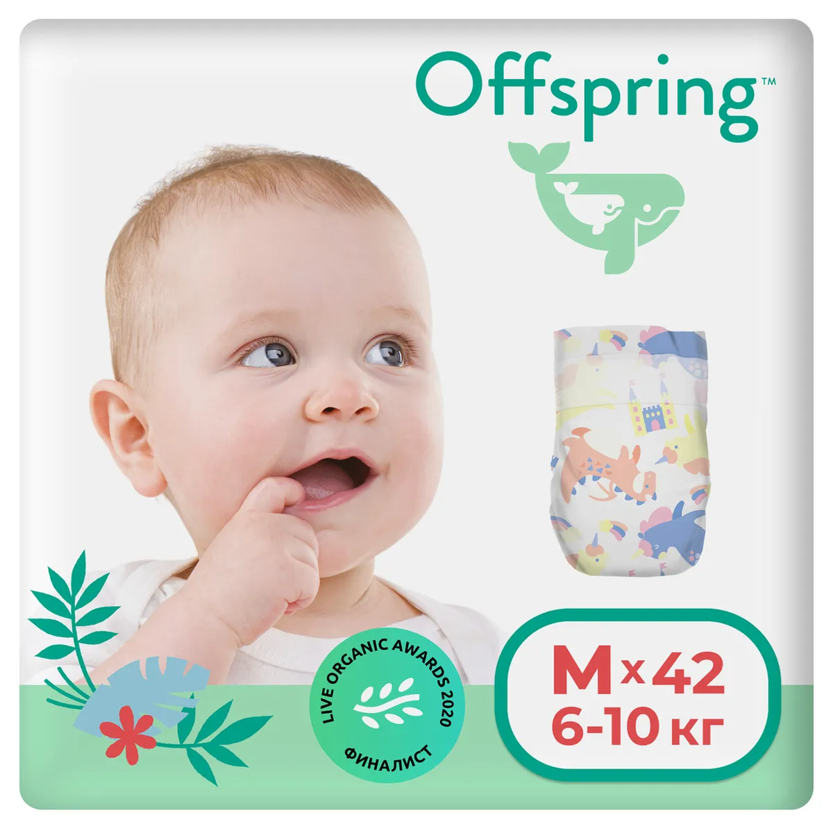 фото Подгузники offspring m 6-10 кг. 42 шт. расцветка единороги