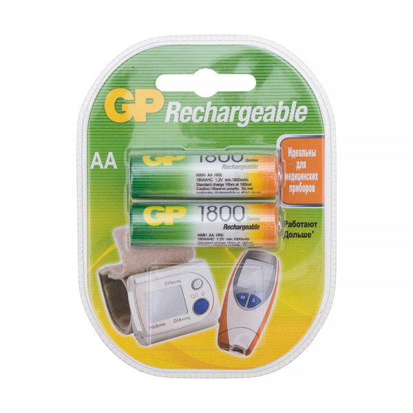 

Аккумулятор GP AA (LR6) / 1.2 В/ 1800 мАч/ NiMH 2 штуки в блистере