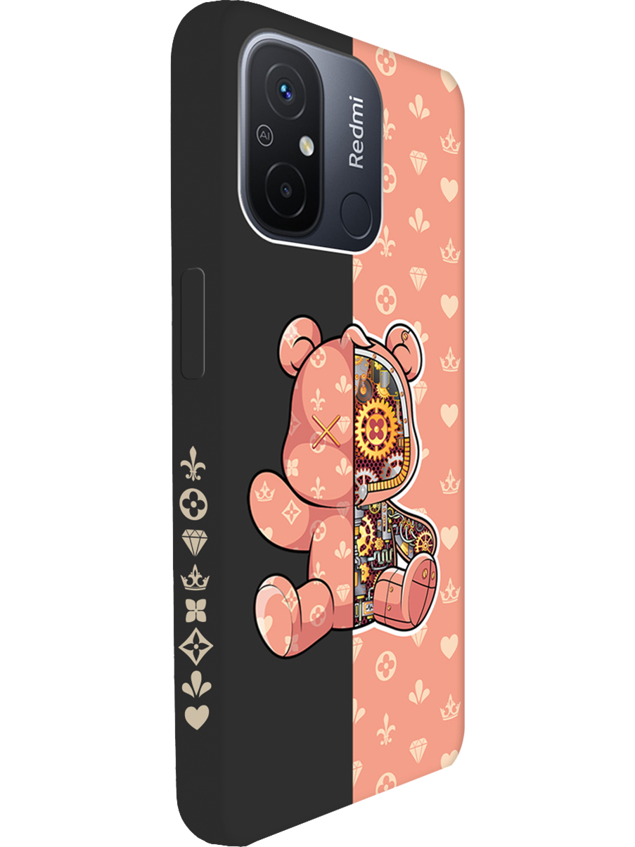 

Силиконовый чехол на Xiaomi Redmi 12C с принтом "Персиковый Мишка" матовый черный, Черный;оранжевый, 766734872