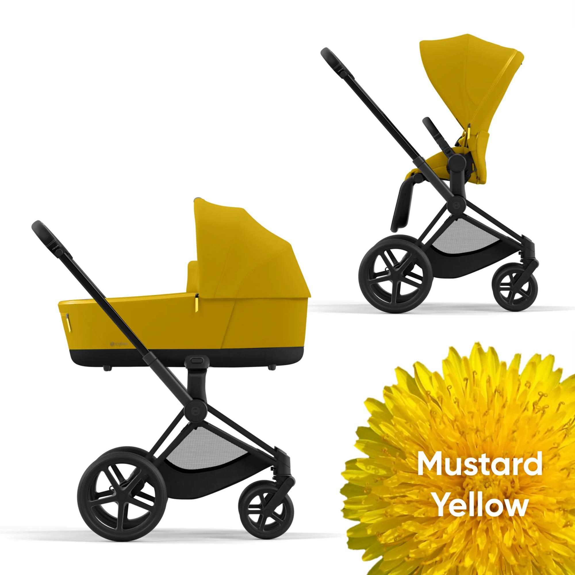 

Cybex Priam IV Коляска 2 в 1, шасси IV Matt Black ручка Black/текстиль Mustard Yellow, Priam-4