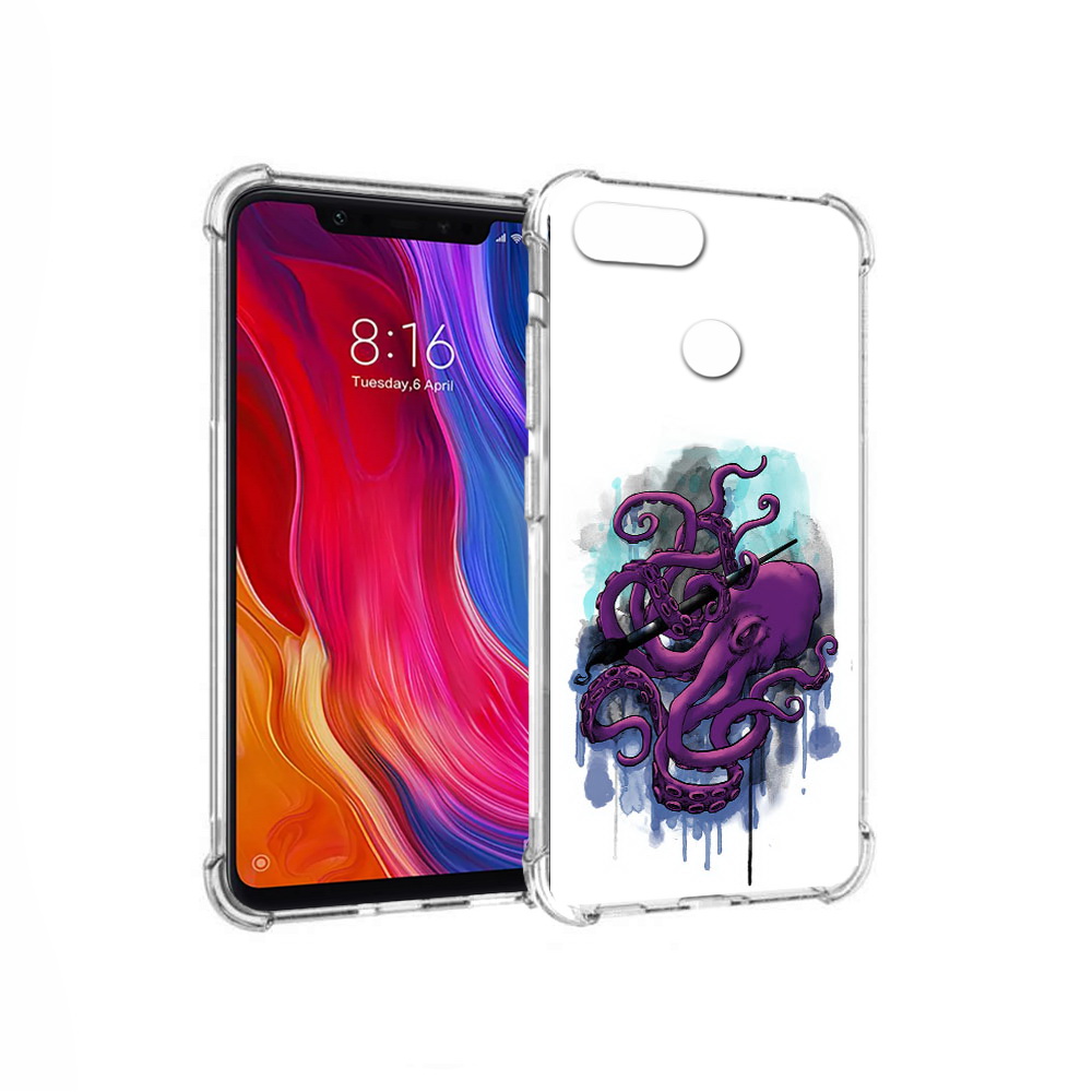 

Чехол MyPads Tocco для Xiaomi Mi 8 Lite фиолетовый осьминог (PT119514.309.658), Прозрачный, Tocco