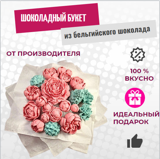 

Шоколадный букет из пионов в коробке ShokoTrendy розово-мятные, 700 г, Шоколадные пионы букет