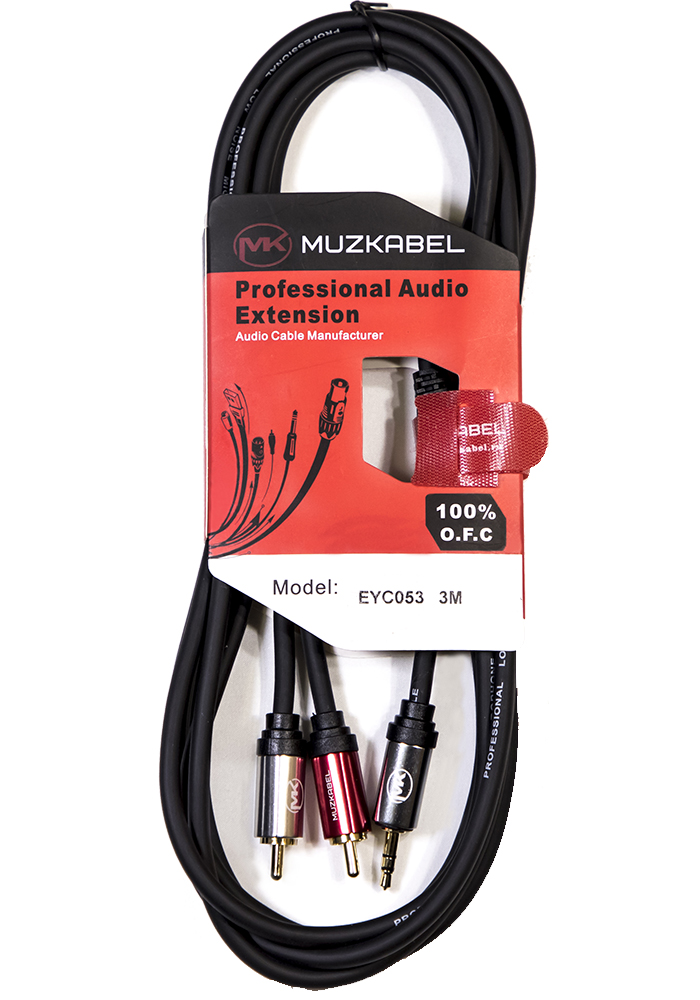 

Аудио кабель MUZKABEL EYC055 5 метров, mini JACK stereo - 2 RCA, Черный, EYC05