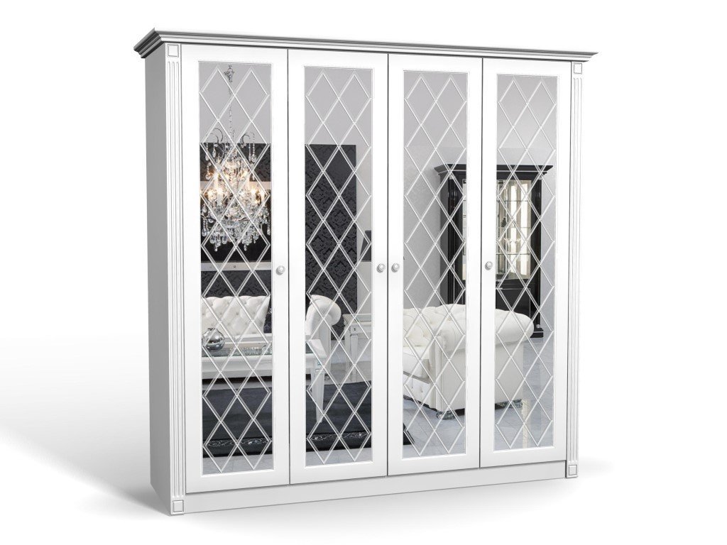 

Шкаф распашной Кристалл-4 МДФ Белый с зеркалом четырёхдверный 210x230x50 Мегамебель, Кристалл-4