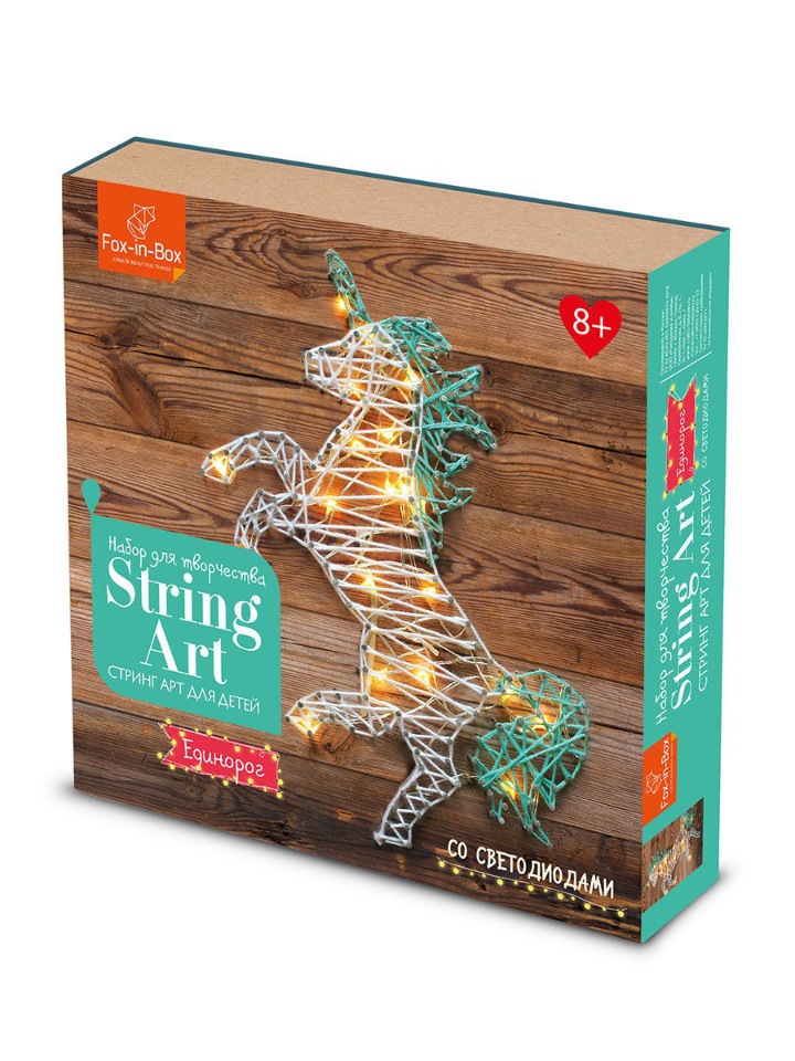 фото Fox-in-box набор для творчества стринг арт с гирляндой единорог