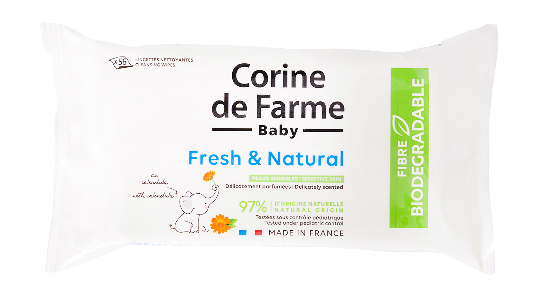 Салфетки влажные Corine de Farme Fresh & Natural для детей, 56 шт.