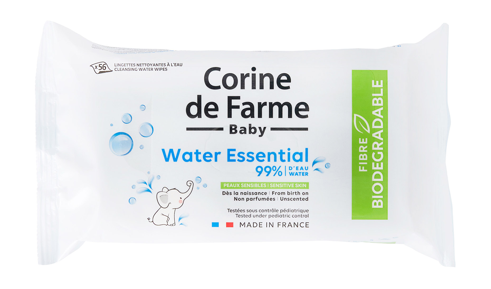 фото Салфетки влажные corine de farme water essential для детей, 56 шт