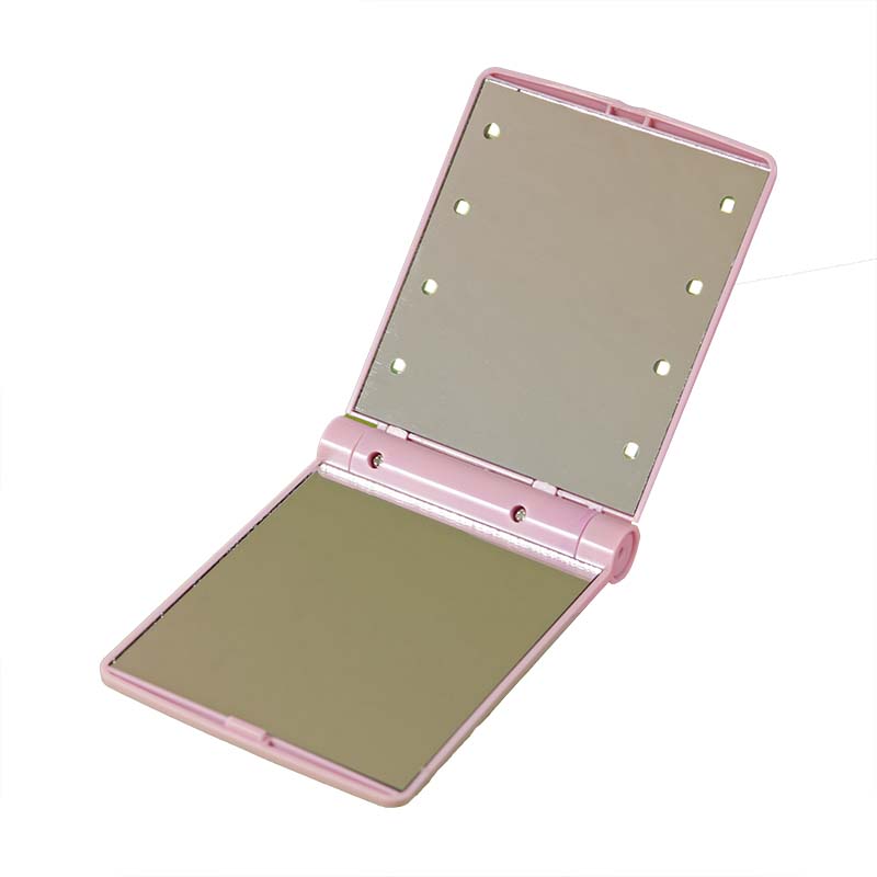 фото Зеркало косметическое с led подсветкой складное настольное для макияжа baziator розовое