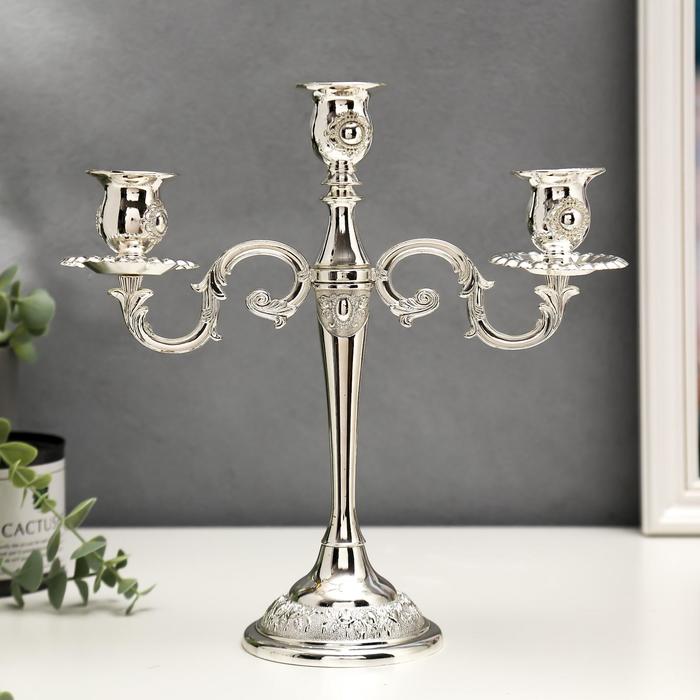 

Подсвечник металл на 3 свечи "Медальон" серебро 26х26х9,2 см