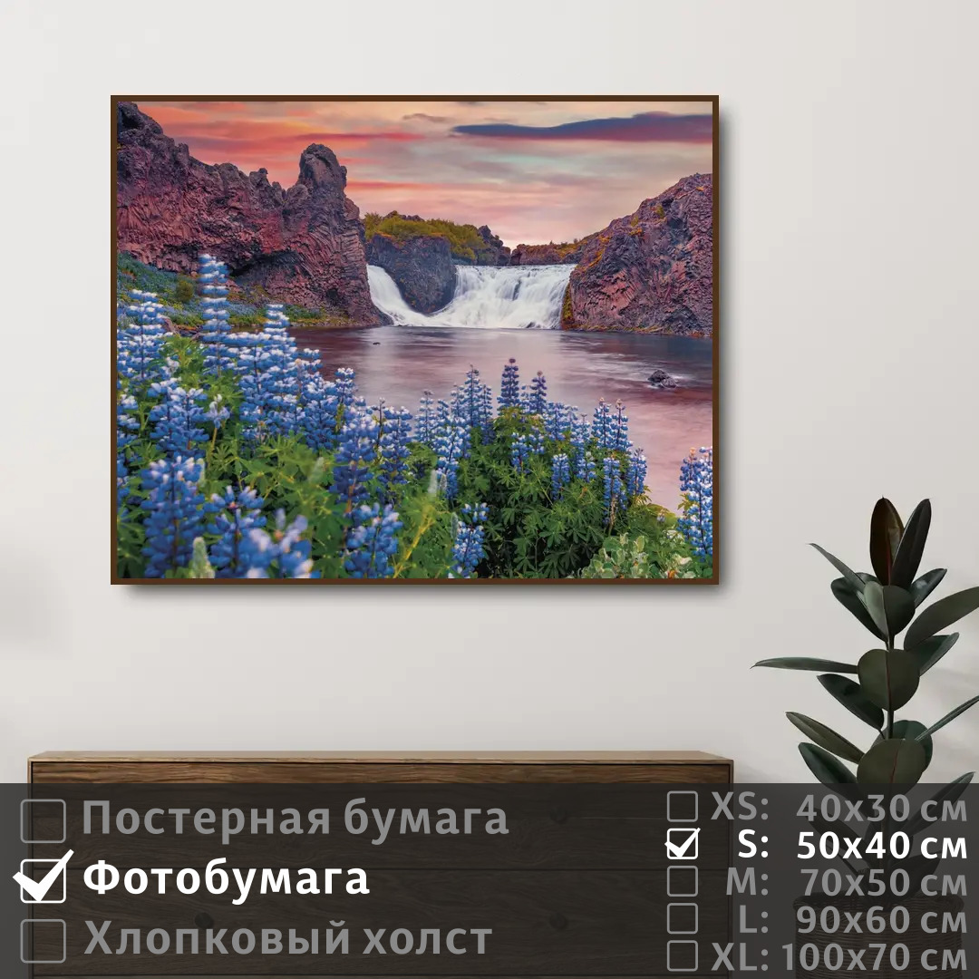

Постер на фотобумаге ПолиЦентр Синие цветы у водопада 50х40 см, СиниеЦветыУВодопада