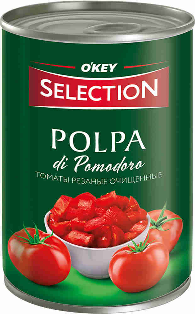 

Помидоры О'кей Selection очищенные в томатном соку 400 г