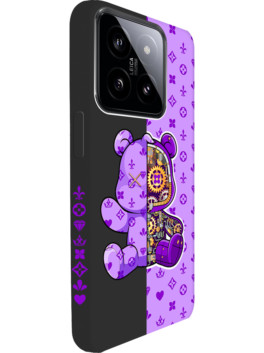 

Силиконовый чехол на Xiaomi 14 с принтом "Фиолетовый Мишка" матовый черный, Черный;фиолетовый, 777769972