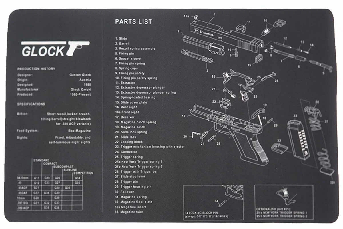 

Коврик для чистки оружия Target Gun Glock 42,5x28 см, черно-белый, Черный