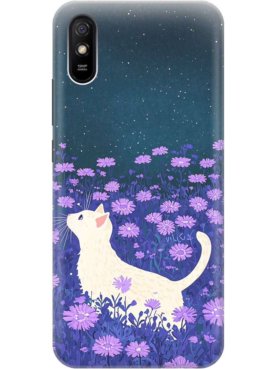 

Силиконовый чехол на Xiaomi Redmi 9A с принтом "Котик в сиреневых цветах" матовый черный, Черный;белый;фиолетовый, 723276912