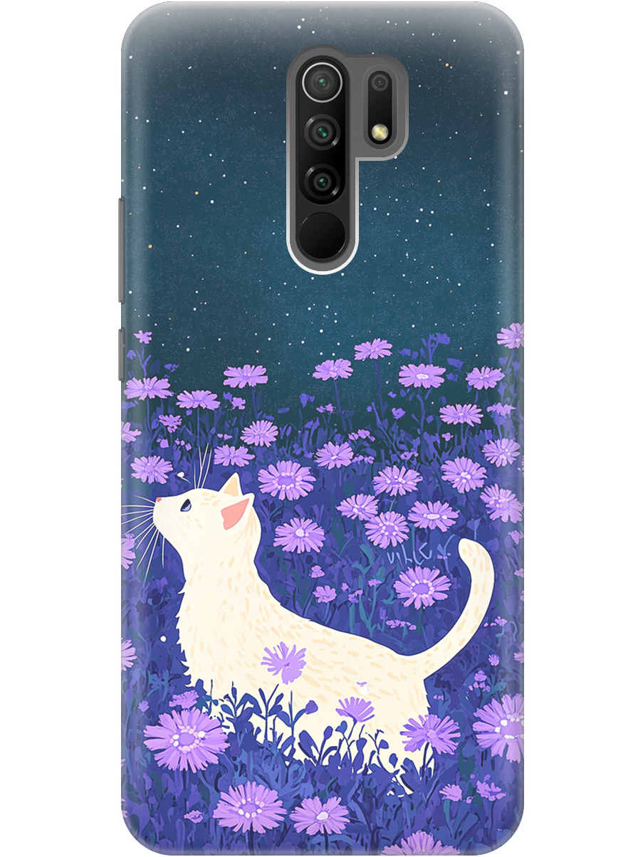 

Силиконовый чехол на Xiaomi Redmi 9 с принтом "Котик в сиреневых цветах" матовый черный, Черный;белый;фиолетовый, 723276712