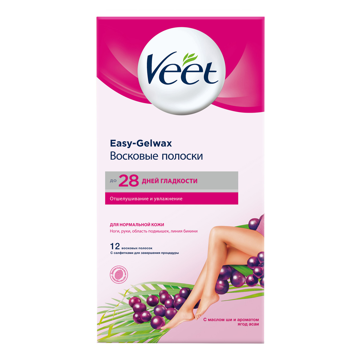 Восковые полоски Veet Easy Gel-wax для нормальной кожи тела 12 шт.