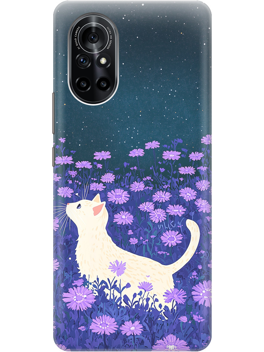 

Силиконовый чехол на Huawei Nova 8 с принтом "Котик в сиреневых цветах" матовый черный, Черный;белый;фиолетовый, 731079512