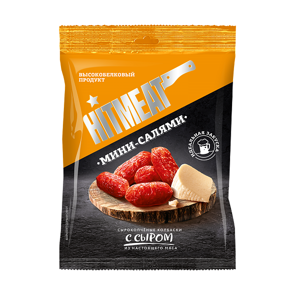 

Колбаски Hitmeat С сыром мини-салями сырокопченые 60 г