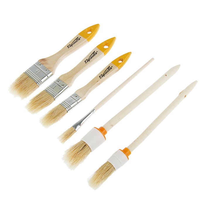 

Набор кистей SPARTA, плоские 3/4", 1", 1.5", круглые №1, №2, №4, 6 шт.