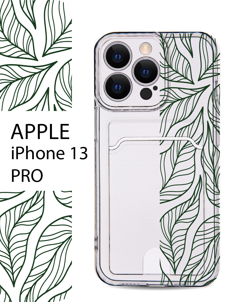 

Чехол на Apple iPhone 13 Pro с карманом для банковской карты и принтом, Зеленый;черный, Apple iPhone 13 Pro
