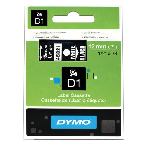 Картридж для принтеров этикеток DYMO D1 12 мм х 7 м лента пластик белый шрифт черный фон