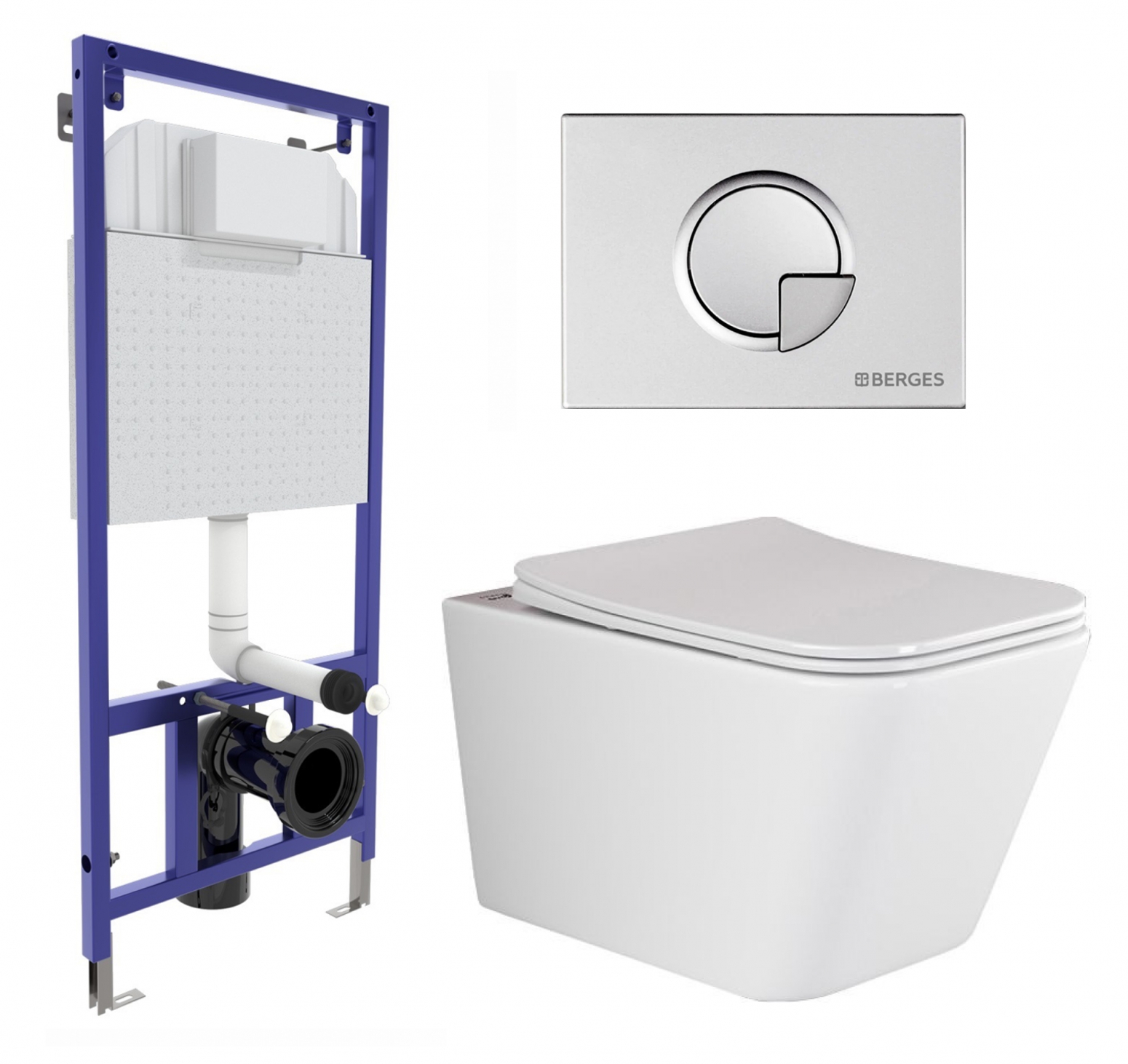 

Комплект: инсталляция Berges Wasserhaus + унитаз Metric Rimless + кнопка хром, 535015