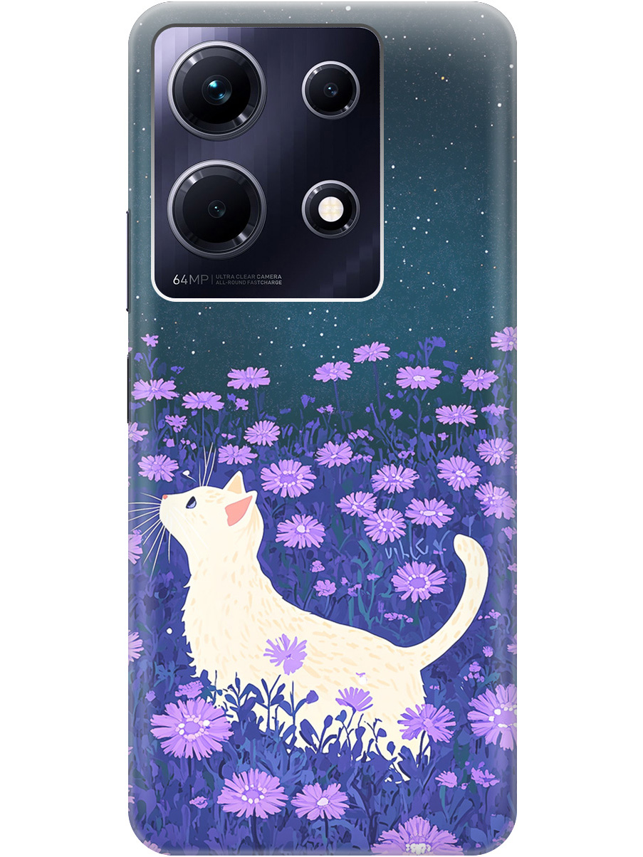 

Силиконовый чехол на Infinix Note 30 с принтом "Котик в сиреневых цветах" матовый черный, Черный;белый;фиолетовый, 773943712
