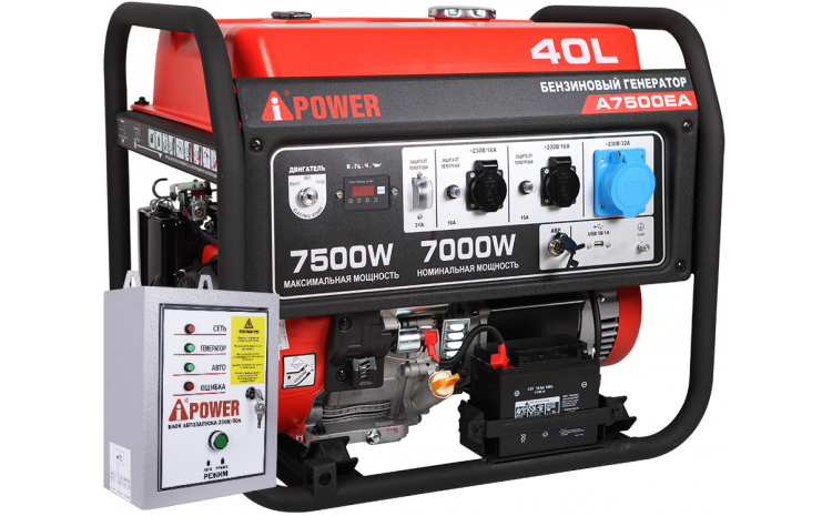 фото Бензиновый генератор a-ipower a7500ea 7 квт, 230в (20112a) + блок автозапуска (авр)