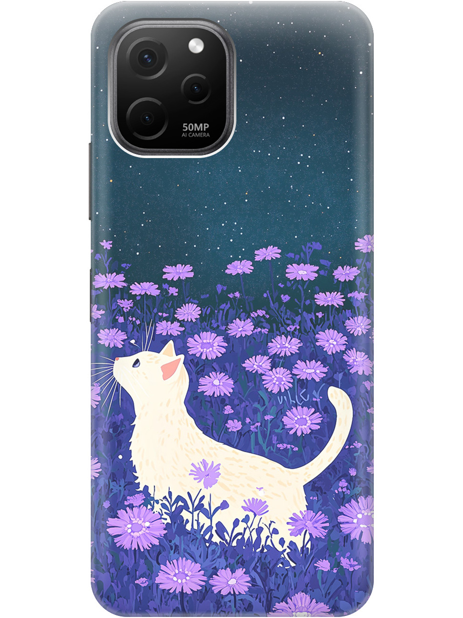 

Силиконовый чехол на Huawei nova Y61 с принтом "Котик в сиреневых цветах" матовый черный, Черный;белый;фиолетовый, 762098512