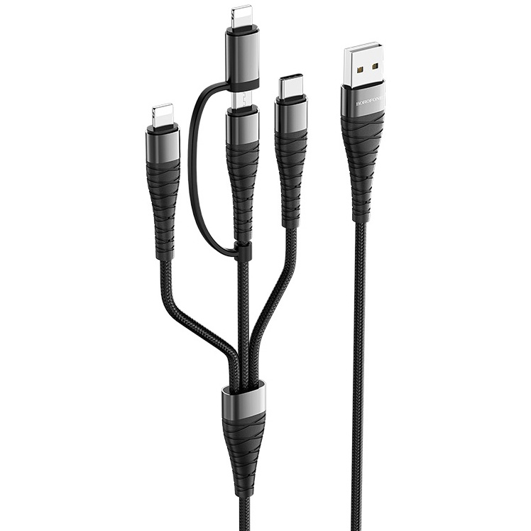 фото Кабель usb 2.0 a (m) - micro usb (m)+2xlightning (m)+type-c (m) 1м borofone bx32 черный