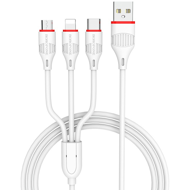 фото Кабель usb 2.0 a - micro usb 2.0 b+lightning+type-c 1м borofone bx17 enjoy 3-in-1 - белый