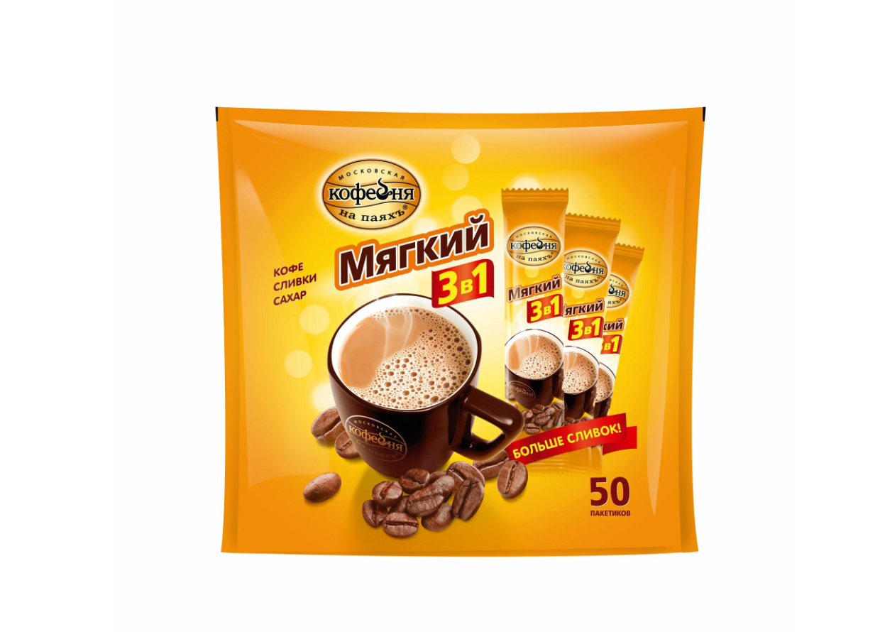 

Кофе растворимый Московская кофейня на паяхъ Мягкий 3 в 1, 50 шт по 16 г