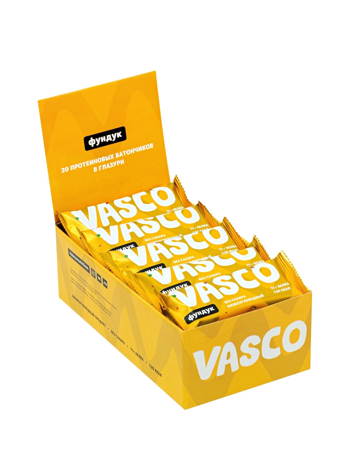 

Протеиновые батончники Vasco 40 г х 20 шт Фундук, Глазированный 20