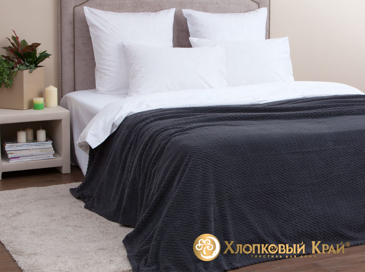 

Плед велсофт "Парма волна графит" Евро Хлопковый край, Евро